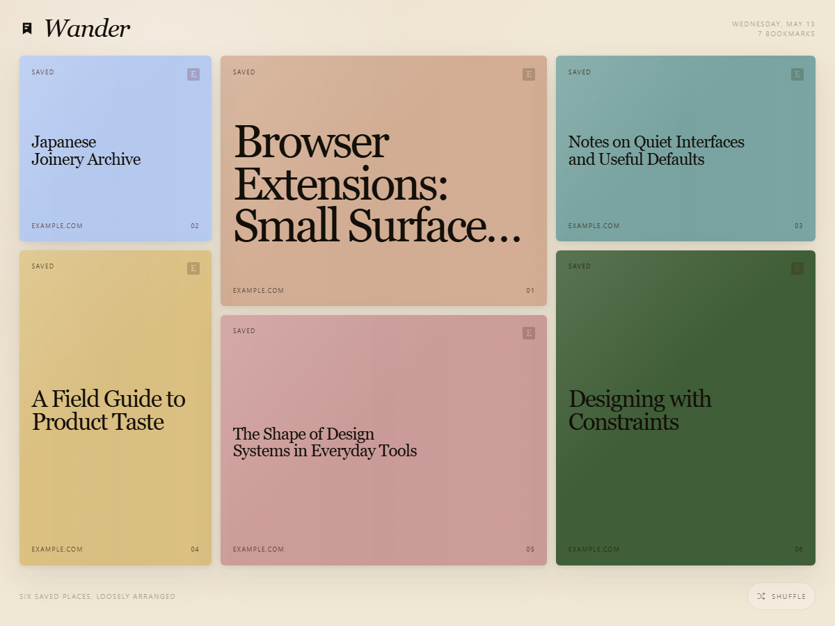 Wander-newtab editorial bookmark collage preview